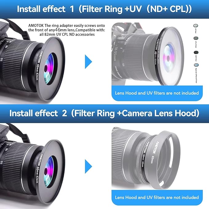46mm Lens to 82mm Camera Lens Adapter,46mm to 82mm Filter Step-Up Adapter Ring,Compatible All 82mm Filter Accessory