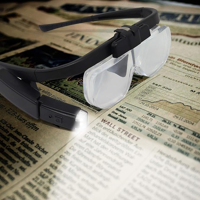 LED Head Mount Magnifier Glasses with 3 Detachable Lenses 2 Led Professional Jeweler Loupe Light USB Rechargeable Hands Free Headband Magnifying Glass for Reading Watch & Electronic Repair Sewing