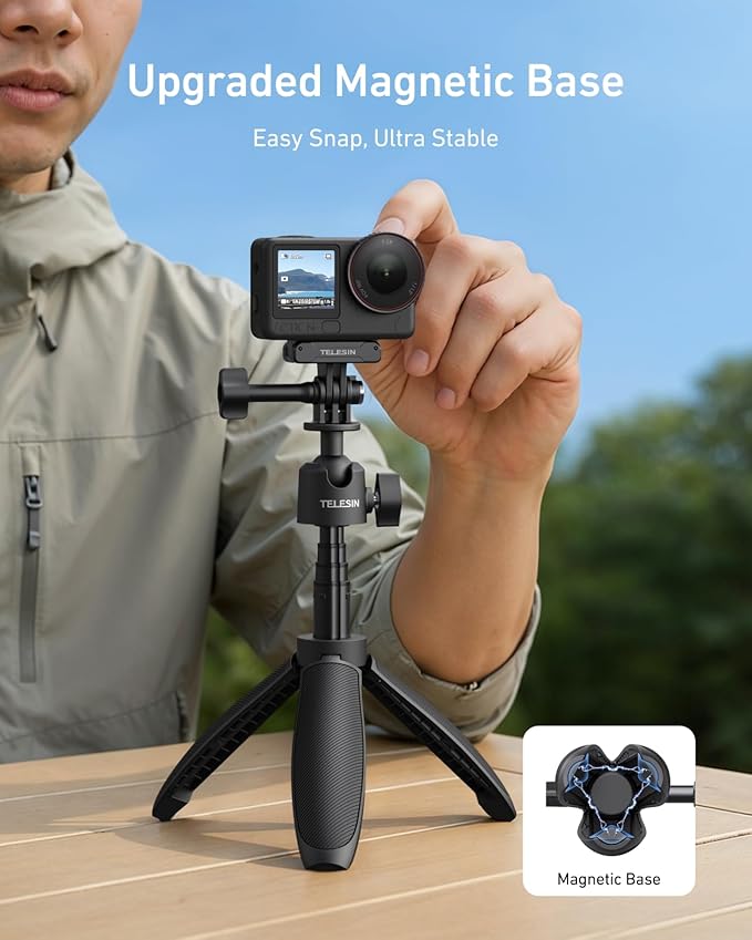 TELESIN 18.1'' Mini Selfie Stick Tripod for DJI OSMO Nano Action 6 5 4, GoPro Hero 13 12,Insta360 X5 X4 Ace Pro Camera Accessories, 360°Adjustable Monopod,Vlog Extended Handle Grip,Magnetic Base Stand