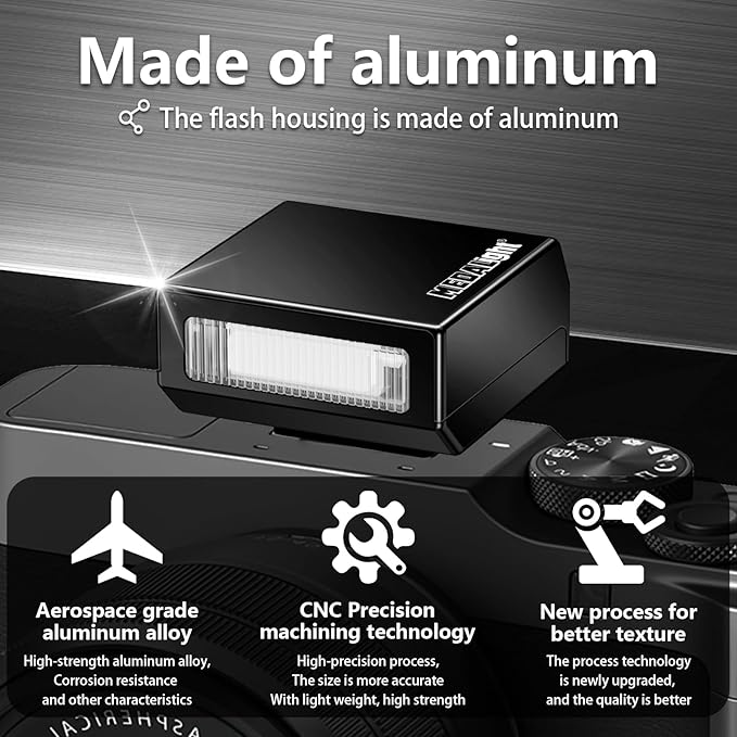 Upgrade Aluminum F1s Mini Camera Flash for Ricoh GR3/GR3X/Fuji/Sony ZV1/Nikon/Canon/Olympus/Digital Film Cameras,Portable Hot Shoe Camera Flash Speedlite for DSLR Camera(Black).