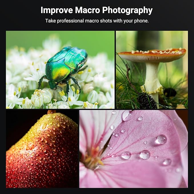 NEEWER Phone Macro Lens Kit, 4 Pcs Stackable Magnetic Closeup Lens Attachment Set with 17mm Threaded Clamp, Clip On Photography Accessories Compatible with iPhone Android Samsung, LS-87