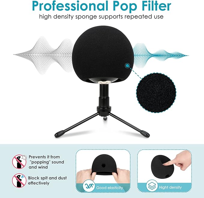 YOUSHARES Microphone Stand with Foam Cover - Mic Boom Arm Stand Pop Filter Compatible with Blue Snowball Microphone