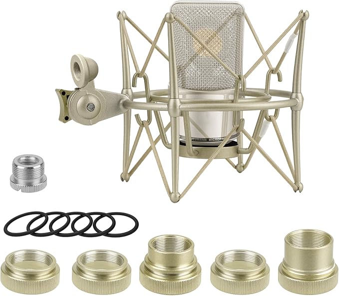 GEEKRIA for Creators Microphone Shock Mount Compatible with Neumann TLM 103, TLM 102, U 87 Ai, TLM 67 Mic Anti-Vibration Suspension Adapter Clamp Mic Holder Clip (Champagne/Metal)