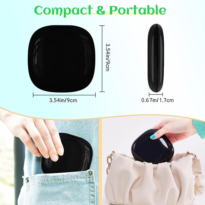 Compact Travel Makeup Mirror, Rechargeable 1X/10X Magnifying Compact Mirror with Dimmable Light, 2-Sided Handheld Portable Folding Mirror, Mini Makeup Mirror for Purse, Pocket, Gifts (Black)
