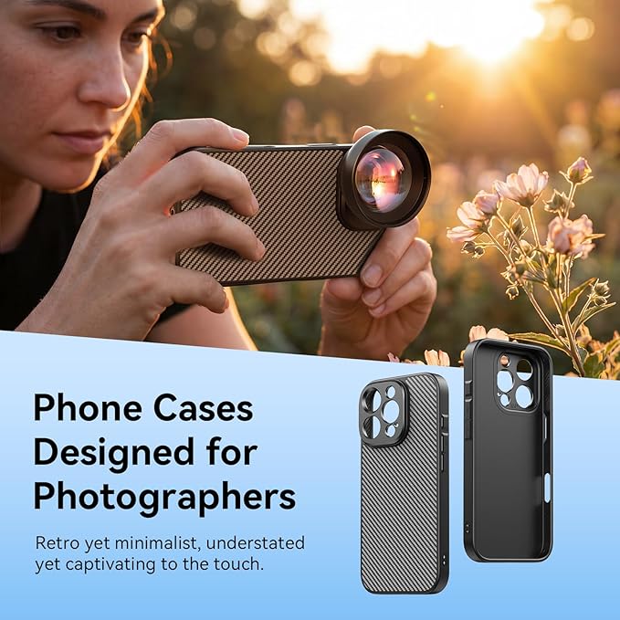 APEXEL 17MM Thread Lens Phone Case Compatible for iPhone 16 Pro, Compatible with All Telephoto Macro Lenses with 17mm Thread Black
