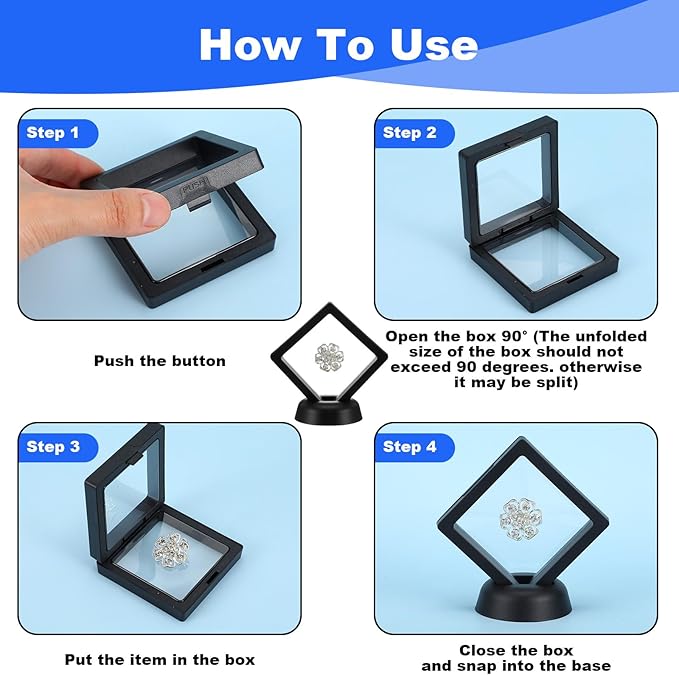 60 Pcs 3D Floating Display Case PE Film Jewelry Storage Box Coins Display Frame Holder Stands for Antique Challenge Coins, Medallion Shells Gems Rocks Pins (Black,2.76 Inch)