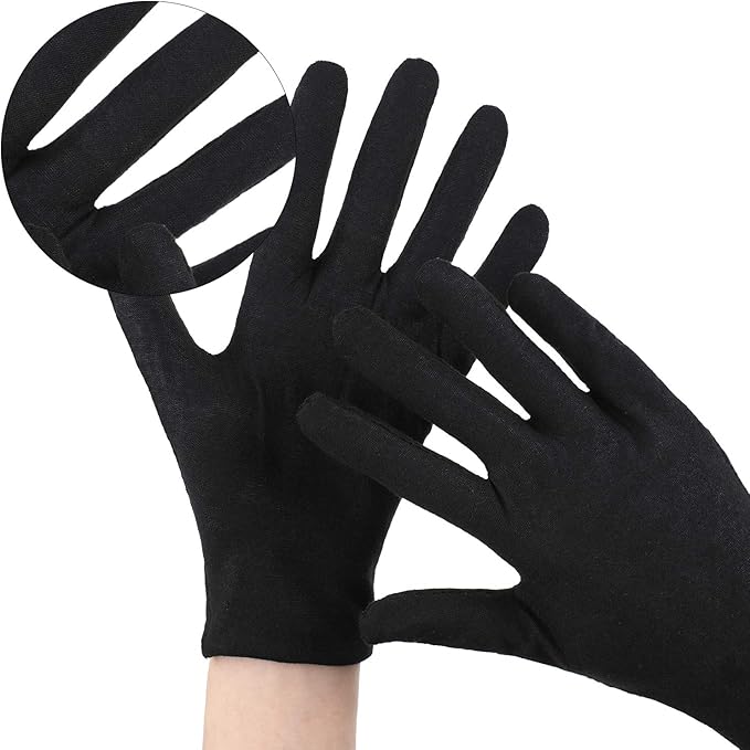 SATINIOR 24 Pairs Black Cotton Gloves for Men Women Work Gloves Liners Reusable Soft Mitten for Handling Jewelry Film Work Inspection Dry Hands Sleeping Overnight Photography Photo