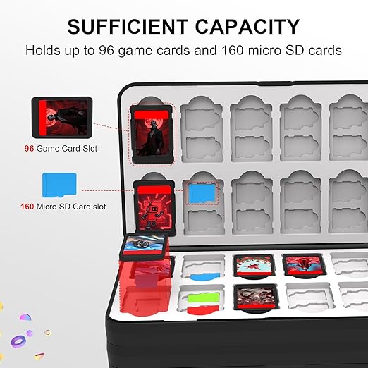 iPLYGAM Switch Game Case Holder for Nintendo Switch 2/OLED/Lite with 96 Cartridge Slots and 160 Micro SD Card Storage, Portable Game Protective Organizer Traveler Gift Accessories