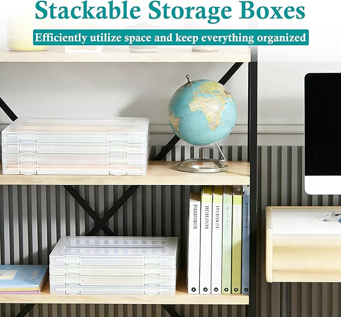Urciwos A4 Paper Organizer Box, 4 Pack Scrapbook Paper Storage for 8.5" x 11" US Letter, Plastic Containers for Craft and Arts Supplies, Board Game, Document, File, 8" x 10" Photo Storage
