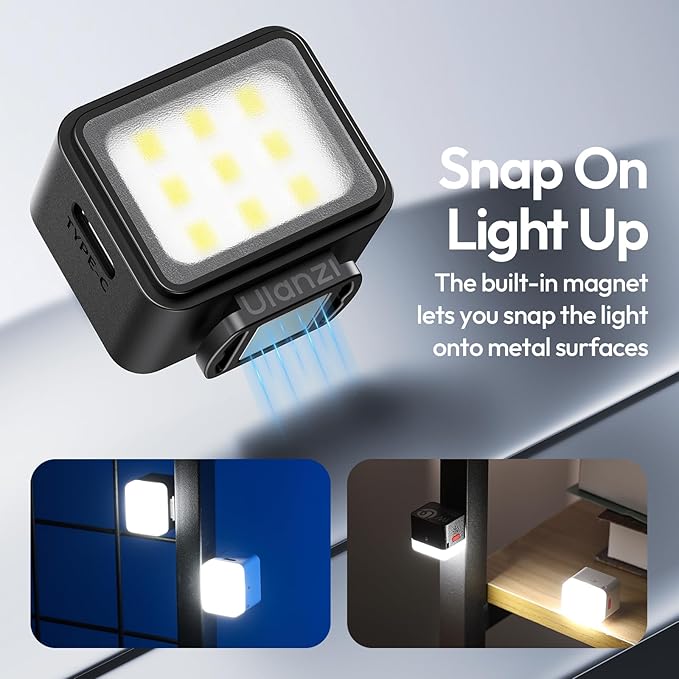 ULANZI DG01 Mini Cube Phone Light Portable LED Camera Light for DJI OSMO Pocket 3 Action Camera Sony zv-e 10 Canon r550,Support Magnetic Attraction & Type-C Charging for ULANZI JJ02 Tripod(White)