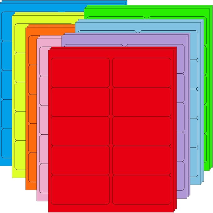 2" x 4" Colored Labels Stickers 8 Colors Bright Moving Labels for Boxs 32 Sheets,320 Labels for Laser/Inkjet Printer, Permanent Adhesive