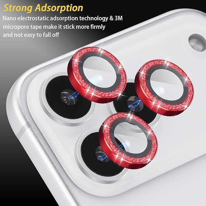 Camera Lens Protector for iPhone 17 Pro/17 Pro Max, Aluminum Alloy Tempered Glass Lens Protector with Installation Frame Fits for iPhone 17 Pro/17 Pro Max (Glitter Red)