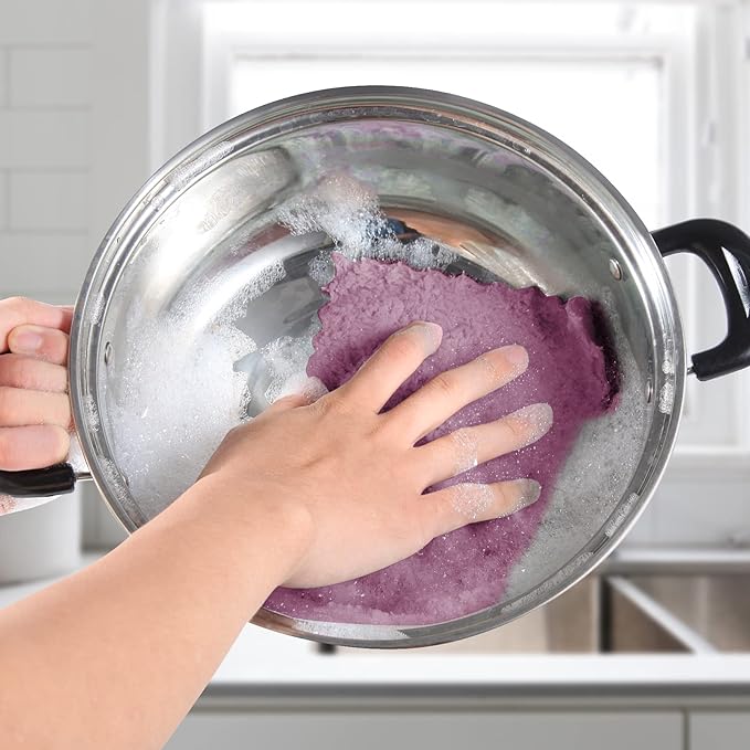UMANI 12 Pack Kitchen Dish Cloths, Ultra Soft Absorbent Quick Drying Dish Towels, Nonstick Oil Microfiber Cleaning Cloth, Machine Washable Coral Fleece Cleaning Rags (Purple)