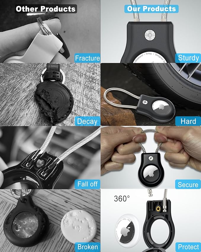 SCALLOP for Airtag (1st & 2nd Gen) Keychain Holder with Wire Cable, Secure Lock Airtag Holder,360°Protective Air Tag Case Holder for Key Chain，Key Ring,Car Keys，Luggage Compatible Apple Air tag
