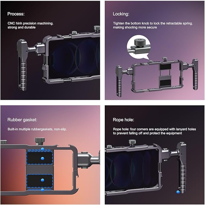 Upgraded Universal Smartphone Video Rig with Handles 67mm Filter Adapter Anti Drop, Phone Cage Stabilizer for Video Recording, Handheld Filmmaking Vlog Case Stabilizer for Videomaker