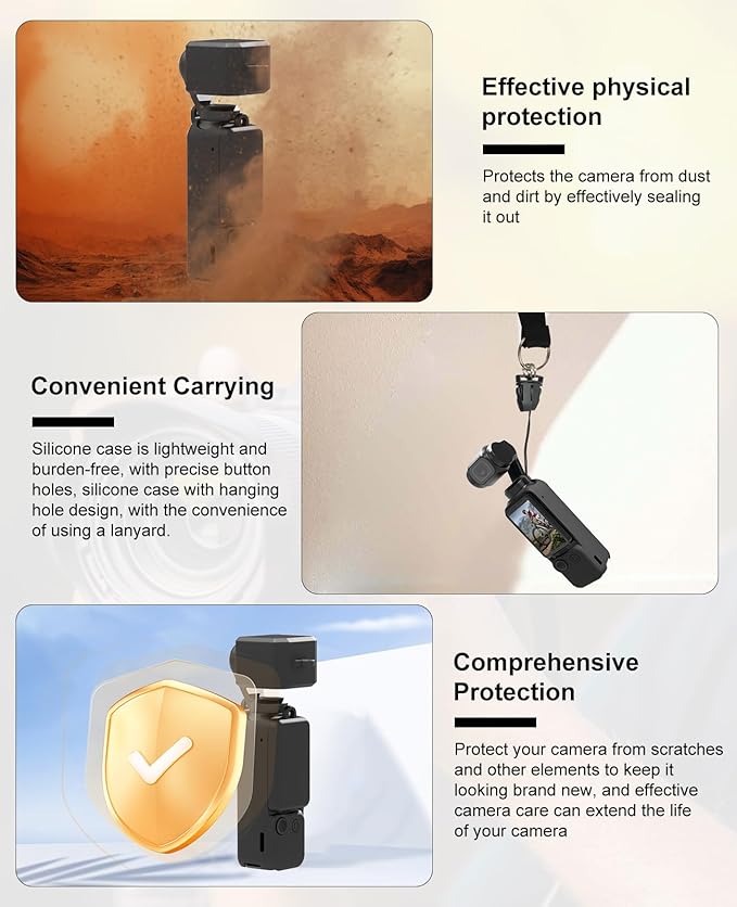 PULUZ Pocket 3 Silicone Cover, Soft Protective Case Compatible with DJI Osmo Pocket 3, Lens Protector Screen Protector Grip Cover Accessories(Black)