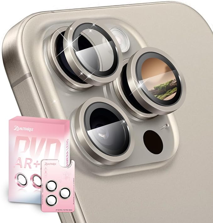 Military Grade 9H+ Glass Lens Protector for iPhone 15 Pro Max/15 Pro,1:1 Invisible Fit,Ultra Clarity with 99.9% Light Transmission,Impact & Scratch Resistance,Smudge-Free (Titanium Gray)