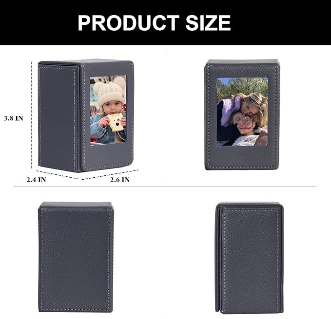 CAIYOULE Photo Holder Storage Case for Fujifilm Instax Mini Film 41/12/11/90/9/8/7/7+/EVO/SE, PU Leather Picture Holder for Polaroid with Pocket Outside, 2.5x3.7 Protective Case Hold 50+ Photos, Grey