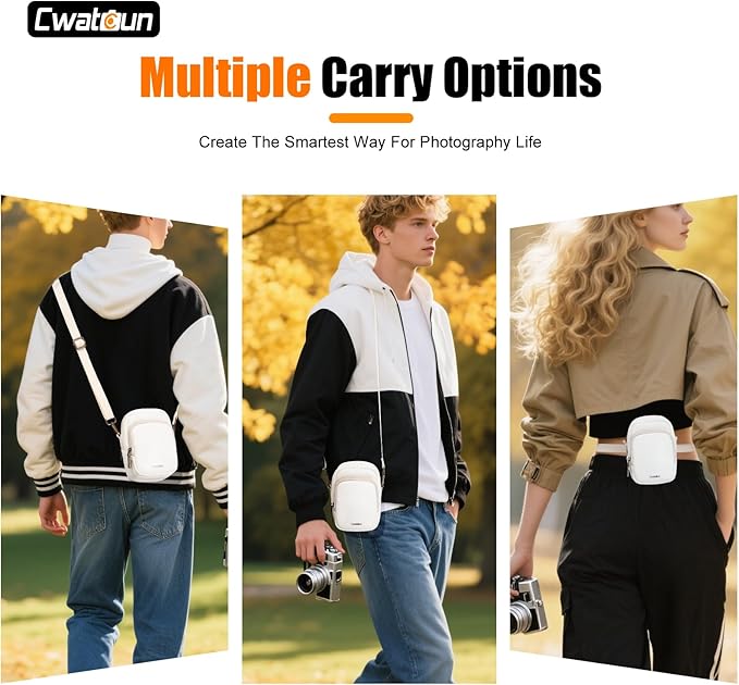 Cwatcun Digital Compact Camera Sling Bag PU Leather，Portable Protective Small Crossbody Camera Case Lightweight Photography Camera waist bag for Canon Nikon Sony Fuji Digital Camera