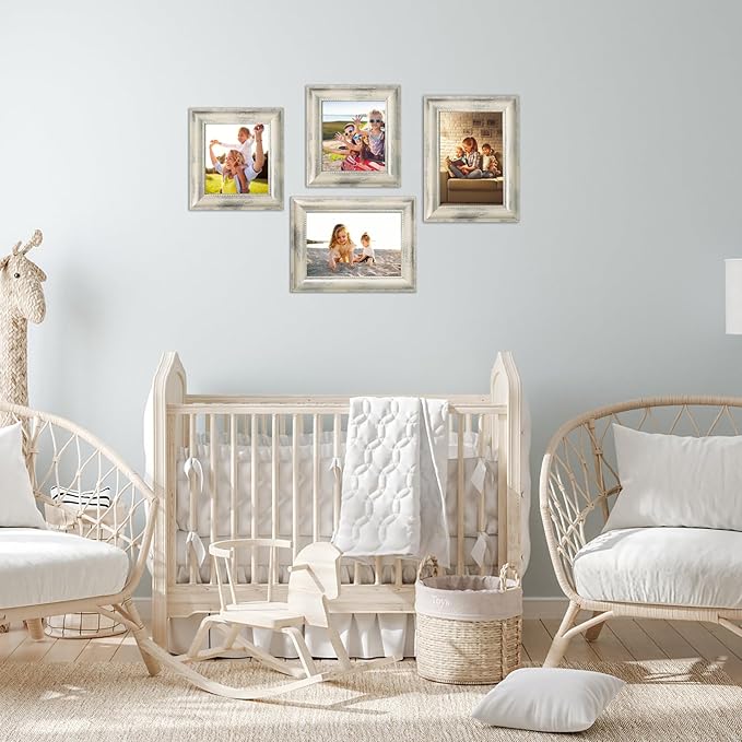 TKYGU 5x7 Picture Frames Set of 4- Rustic Retro Photo Frame with Real Glass Wall Mount and Tabletop Display Family Friends Wedding Gift