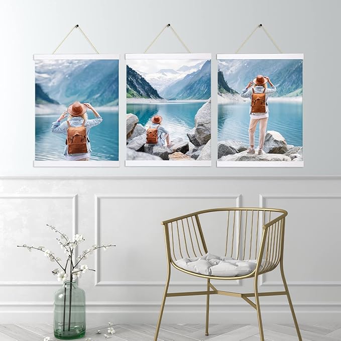 YK artwood 3 Pack Magnetic Poster Hanger Frame 12 Inch White, 12x18 12x16 12x24 Poster Frame Wood Magnet Frames Hangers for Photos, Pictures, Prints, Maps, Canvas Artwork,Diamond Art Painting