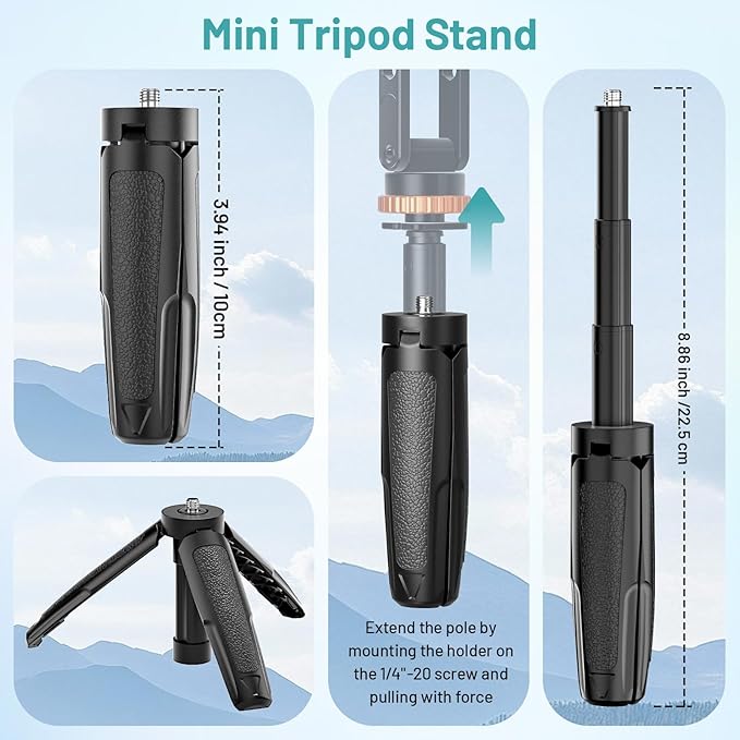 Phone Tripod Mount with Cold Shoe Mount,Portable Tripod Stand,Flexible Adjustable 2-Stage Arms Ball Joint Cellphone Holder Adapter,Compatible with iPhone 17|16|15|14|13|12|11,Nexus,LG,Galaxy Tab