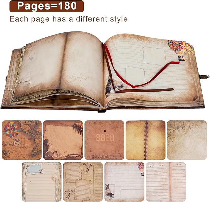 JIMBON Our Adventure Book 180 Pages Scrapbook Photo Album,Retro Style Embossed Letter Leather Cover Travel Diary Journal Scrap Book For Couples,Memory Book For Anniversary Wedding