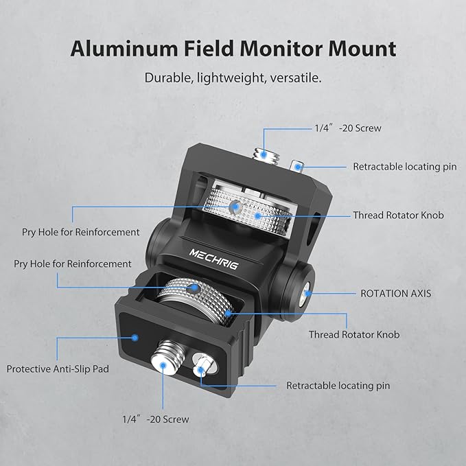 Camera Monitor Mount with 1/4″ Screw, Aluminum Field Monitor Mount for Video Light Microphone Cage, Field Monitor Holder 360° Swivel & 180° Tilt Damping 11lb Load Capacity (63144)