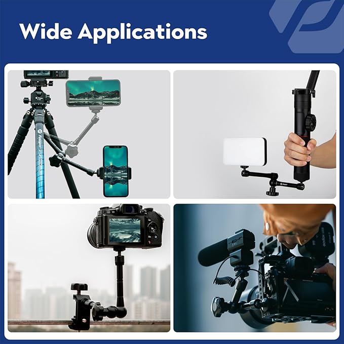 Fotopro 11 Inch Magic Arm Both 1/4 Inch Thread Screw Adjustable Articulating Magic Arm for Tripod LED Light Monitor Microphone Super Clamp