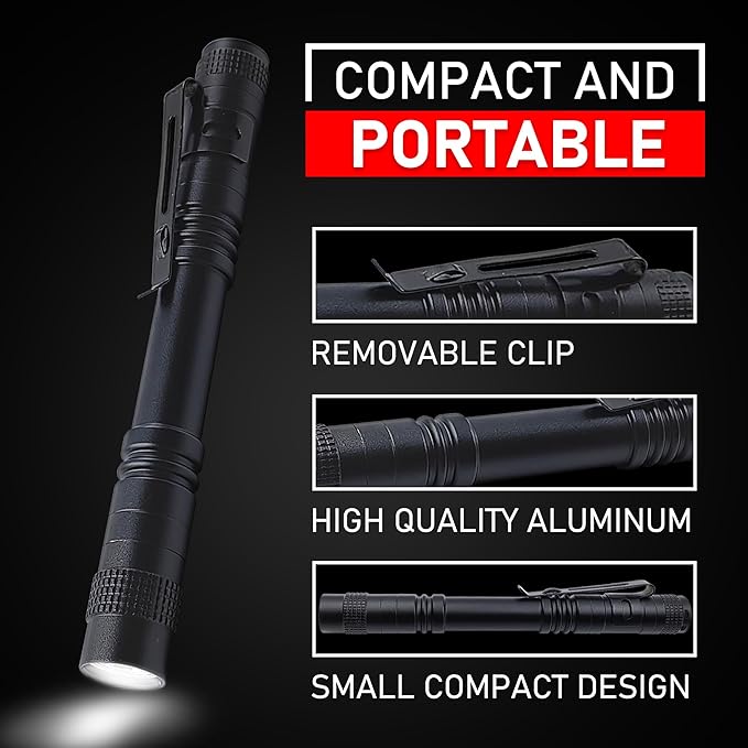 Mini LED Flashlight with Clip – Compact Pocket Penlight for Camping, Outdoors, Emergency,4-Pack