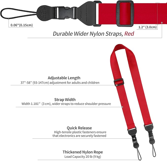 Adjustable Shoulder Strap, Nylon Camera Strap, Comfortable Neck Strap for iPad, Cellphone Tablet, Camera, Laptop, Binocular, Luggage Bag (Red Universal Lanyard)