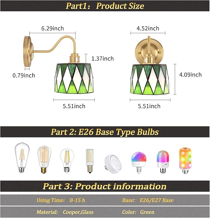 Vintage Battery Operated Wall Sconce with Remote, Rechargeable LED Wall Lamp 3 Colors Dimmable, Gold Wall Lights Fixture for Bedroom Bathroom Living Room Hallway Green Checker