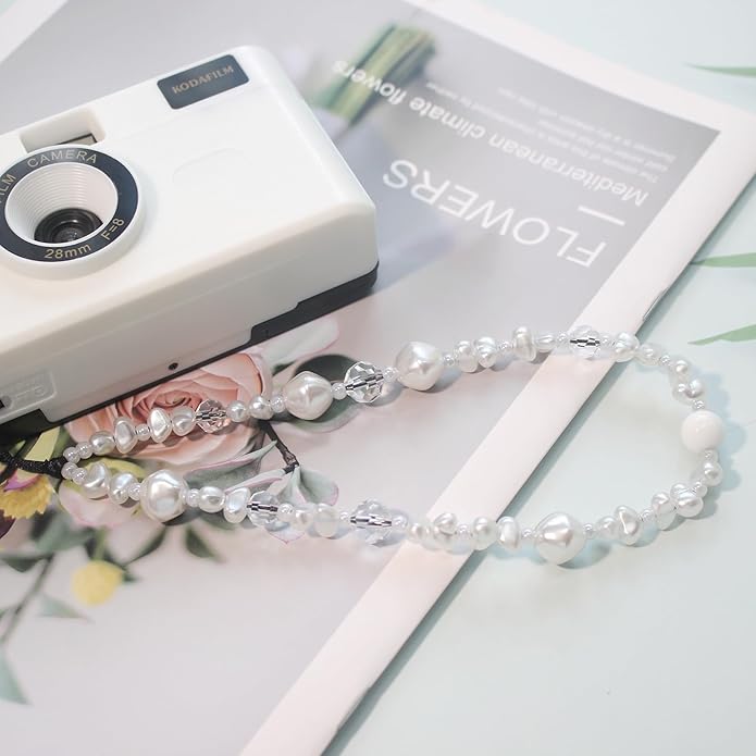 Beaded Camera Wrist Strap, Cute Phone Charms Strap, Pearl Bracelet Wrist Strap, Phone Keychain Decoration for Wallet