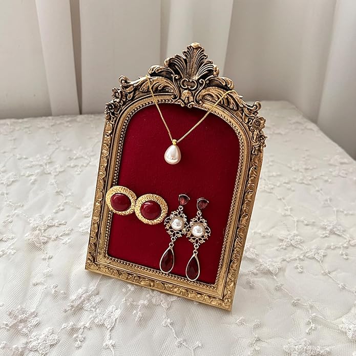 Jewelry Display Stand Vintage Necklace Organizer Ring Holder Earring Tray Resin Jewelry Photography Props Frame with Velvet Backing for Gifts