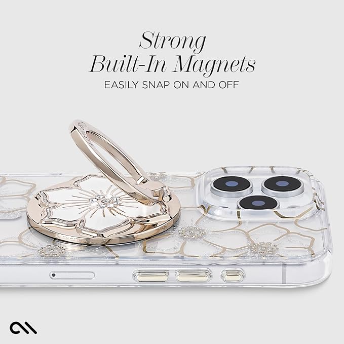 Case-Mate Magnetic Phone Grip & Ring Stand - Collapsible and Removable MagSafe Accessories for iPhone 17 Pro Max /16 Pro Max/15/14/13/12/S25 Ultra - Floral Gems