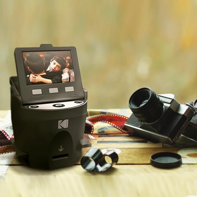 Kodak SCANZA Digital Film & Slide Scanner – Converts 35mm, 126, 110, Super 8 & 8mm Film to JPEG with 3.5" LCD, Easy-Load Inserts & Adapters