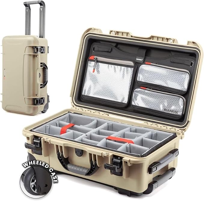 NANUK 935 Pro Photo Kit – Waterproof Travel Camera Hard Case with Padded Dividers and Wheels, 22” x 14” x 9” - Dustproof and Impact Resistant, Airline Carry-On Approved – Desert Tan