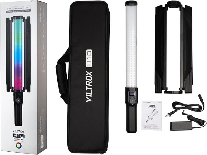 VILTROX 2770lux/0.7M RGB LED Light Stick, 22 Inch Double-Sided Handheld LED Light Wand with Barn Door, Smartphone Remote 2800K-6800K, HSL COL RGB Full Color, 26 Customizable Effects (H18)