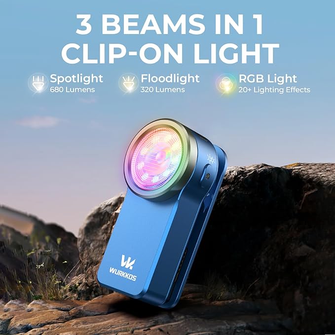 Wurkkos HD03 EDC Flashlight Rechargeable Clip-on Light, 680Lumens Mini Pocket Flashlight with RGB, Magnetic Small Flat Flashlight for Camping, Repairing, Signaling, Cycling (Blue)