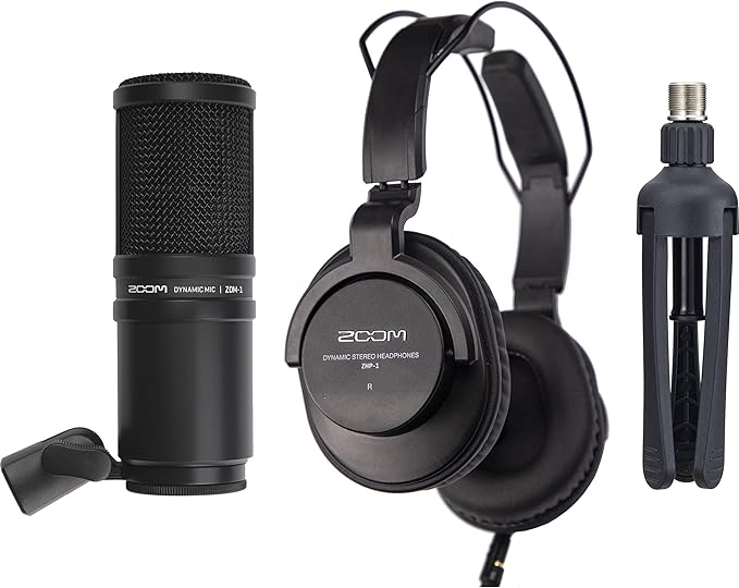 Zoom ZDM-1 Podcast Mic Packs with StreamEye BOOMARM1 Microphone Boom Arms and Microphone Pop Filters (Two-Pack)