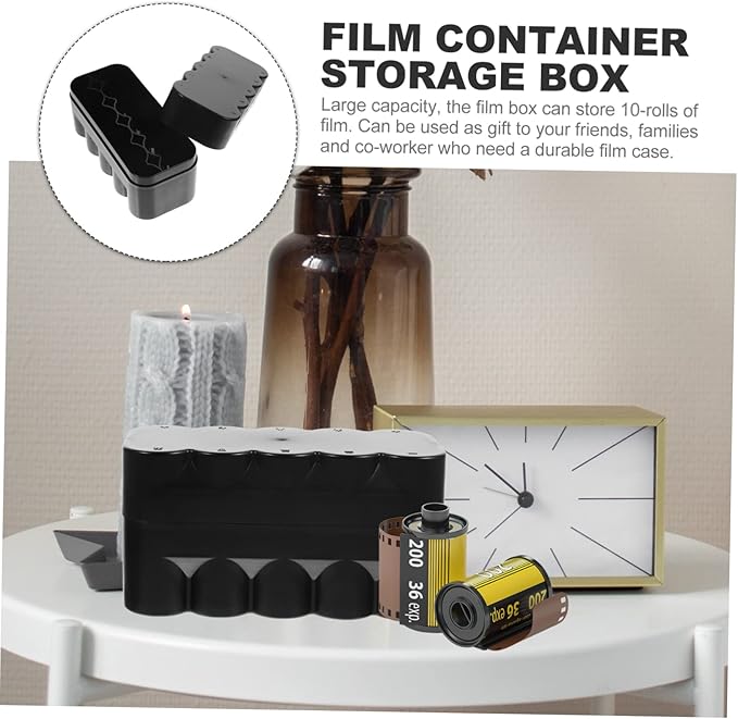Gatuida Photo Organizer Storage Box Film Roll Canisters Black Storage Box Hard Case for Film Reel Containers
