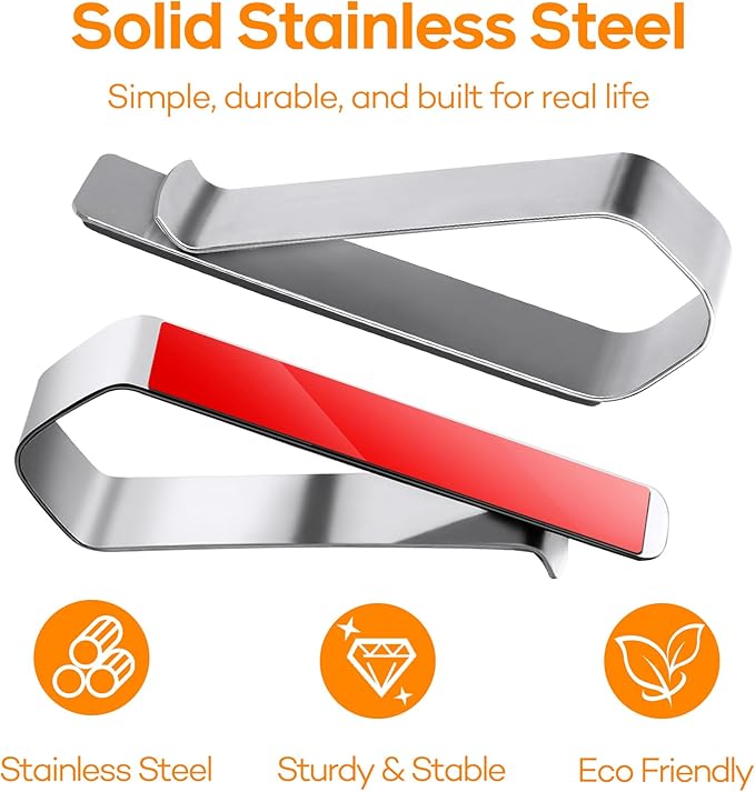 4-Pack Stainless Steel Clips with 3M Adhesive – DIY Sun Visor Mounting Kit for Photo Frames (Not Included) – Strong Hold Car Visor Accessory for Custom Displays, Home & Office Use