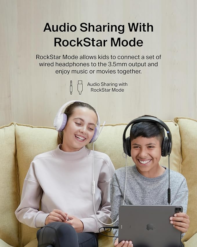 Belkin SoundForm Inspire Wired Over-Ear Headset for Kids, Online Learning & Travel w/Built-in Boom Mic, 85dB Safe Volume Limit - USB-C & 3.5mm - Compatible w/iPhone, iPad, Galaxy & More - Black