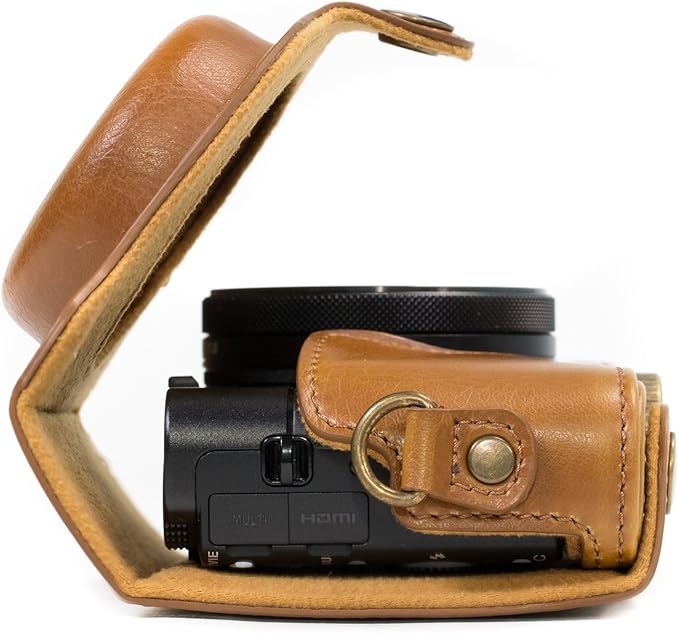 MegaGear Ever Ready Protective Leather Camera Case, Bag for Sony Cyber-Shot DSC-WX500 Digital Camera (Light Brown) (MG601)