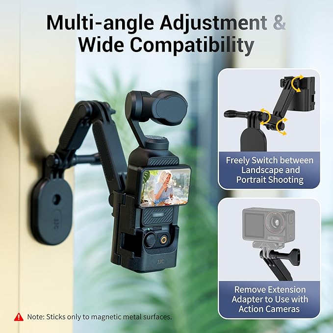 JJC Pocket 3 Magnetic Mount Stand Compatible with DJI Osmo Pocket 3 Accessories, Expansion Adapter with Cold Shoe, Bendable Detachable Magnetic Suction Holder Case, Extension Adapter Stand