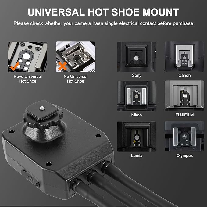 Fomito Triple Head Macro Flash - Universal Hot Shoe, 8-Level Brightness, 9-Stop LED Focus Assist, USB-C Rechargeable (2000mAh) - 17.52inch