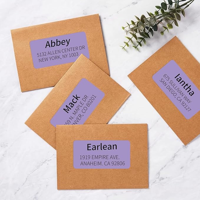 2" x 4" Colored Address Labels, 200 Bright Purple Label Stickers- Laser/Ink Jet Printer Mailing Labels, 8.5"x11" 20 per Sheet