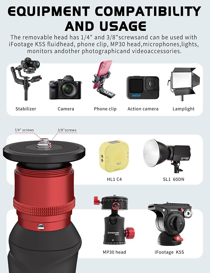 IFOOTAGE Cobra 3 A150S Strike Monopod, Pedal Locking Control, One-Step Rapid Height Adjustment, Professional Photography Monopod for SLR Cameras and Camcorders (59")