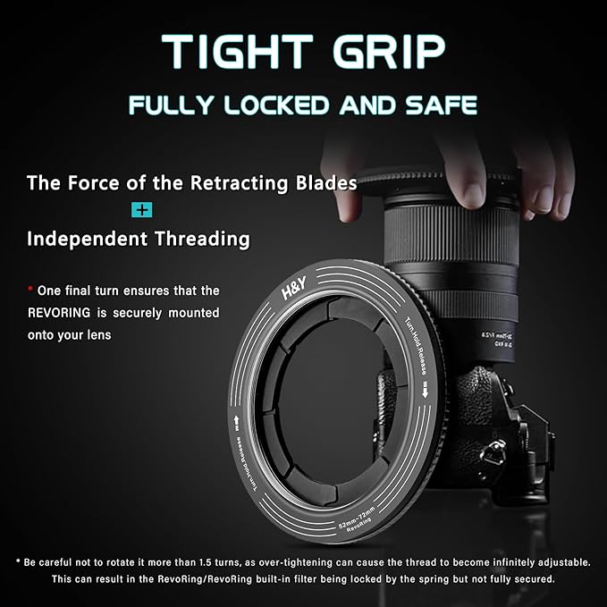 H&Y RevoRing Adjustable Step Up Ring 52-72mm to 77mm, Variable Lens Filter Adapter Ring, Universal Stepping System fits 52 55 58 62 67 72mm, Titanium Gray