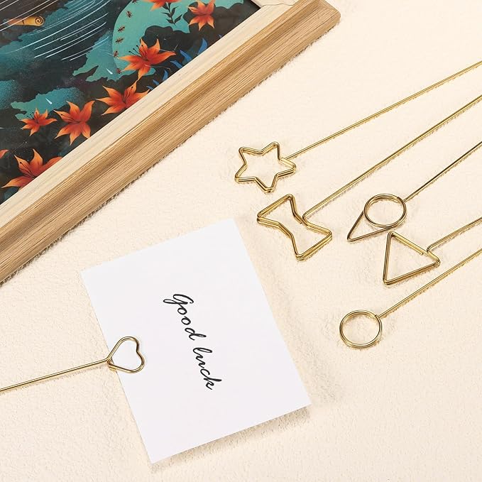 uxcell 30 Pcs Table Card Holders, 5.9 Triangle Metal Craft Wire Clips Picture Clip Table Number Holders Picks for Wedding, Photos, Memo, Restaurant, Gold